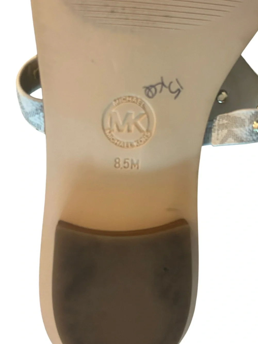 Michael Kors Signature Logo T-Strap Sandals Featuring The Iconic MK Logo  In Gol